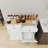 Kitchen Trash Cabinet with 2 Drawers &amp; Tilt-Out Compartment, MDF | Off-White | Farmhouse