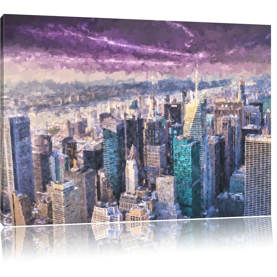 Leinwandbild Skyline New York in Lila/Beige