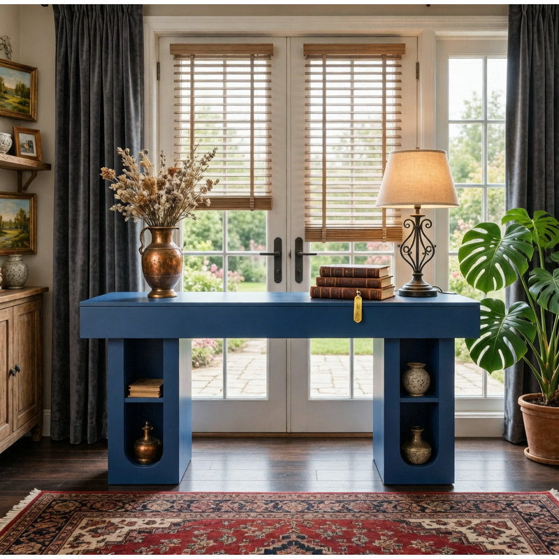 Console de 71 pouces de long avec sortie et tablettes de rangement pour le couloir et le salon