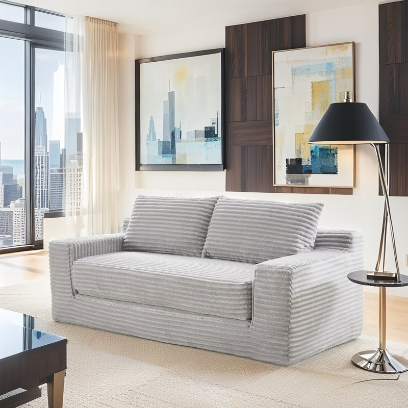 55.9" Memory Foam L-shaped Compression Sofa For Living Room - No Assembly, Convertible 2-in-1 Design, Corduroy Fabric - Compact Couch For Small Spaces, Apartments, Home Office & Bedroom