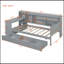 Lit de jour simple en bois avec 3 tiroirs, ports USB et bureau, gris