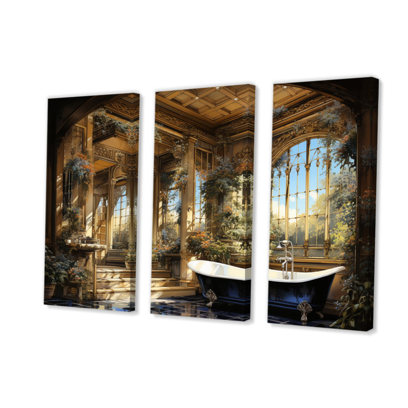 «Bathroom Golden Luxe II», reproduction sur toile 3 pièces, H 40 po x l 60 po x P 1 po