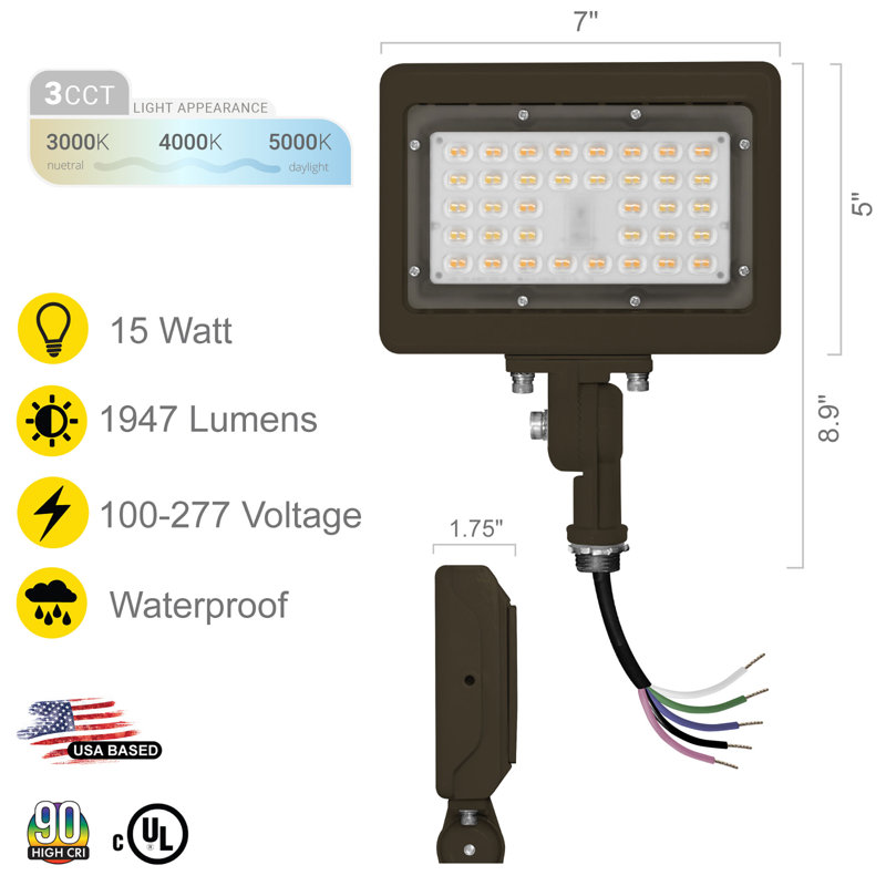 Projecteur d'extérieur à DEL 15W 2250 Lumens, Bronze huilé
