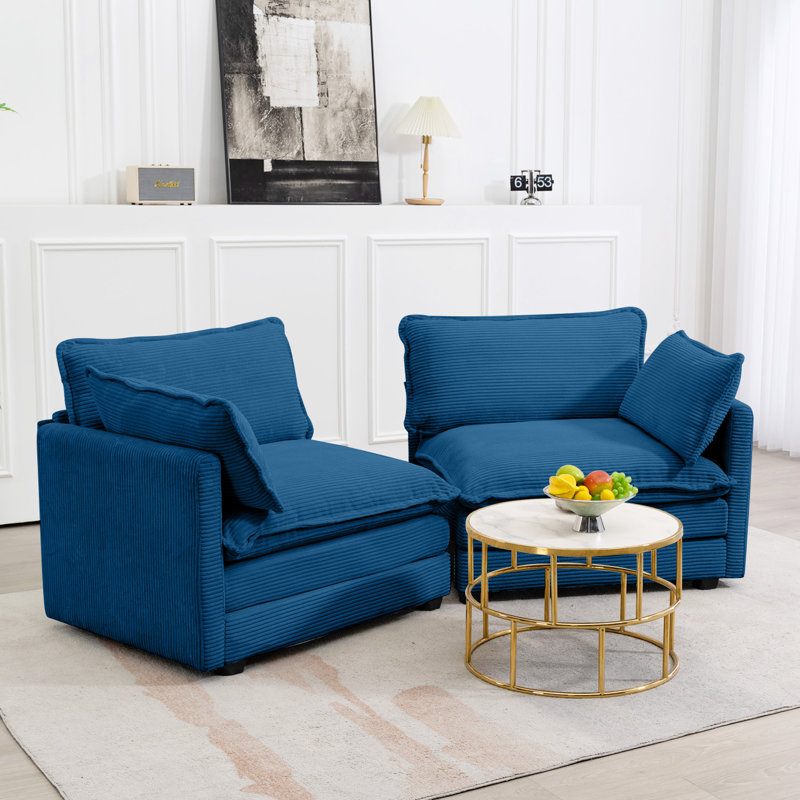 Redenius 76.8'' Upholstered Corduroy Reception Loveseat, Navy