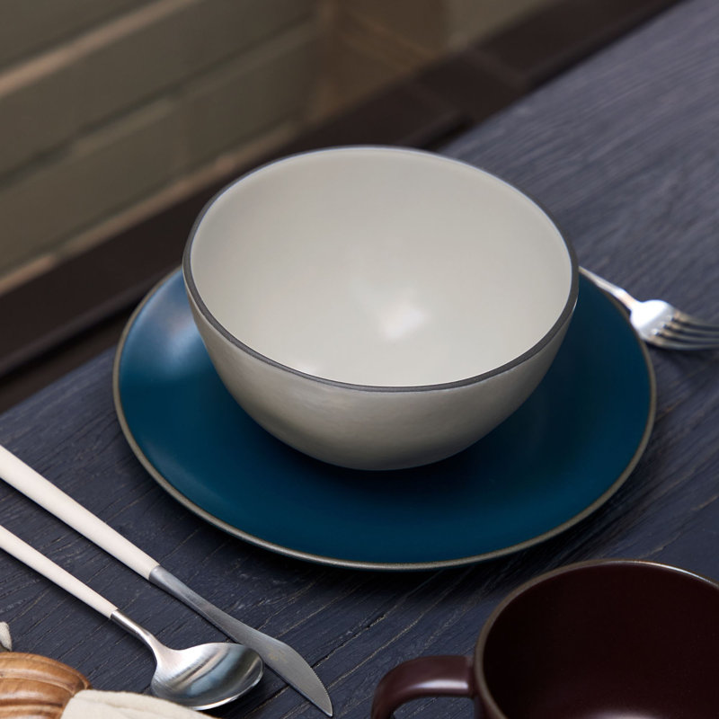Stacked Organic Handmade Stoneware Salad/Dessert Plate, Blue