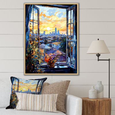 Los Angeles Sunset Window View Florals - Art mural de fenêtre floral