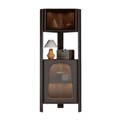 Armoire de coin en bois massif 62,99 "H, unité de coin noir de luxe, armoire de rangement pour le coin salon et salle à manger
