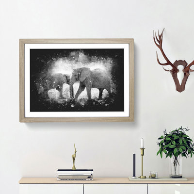 Elephants Crossing Paths Paint Splash - Picture Frame Graphic Art