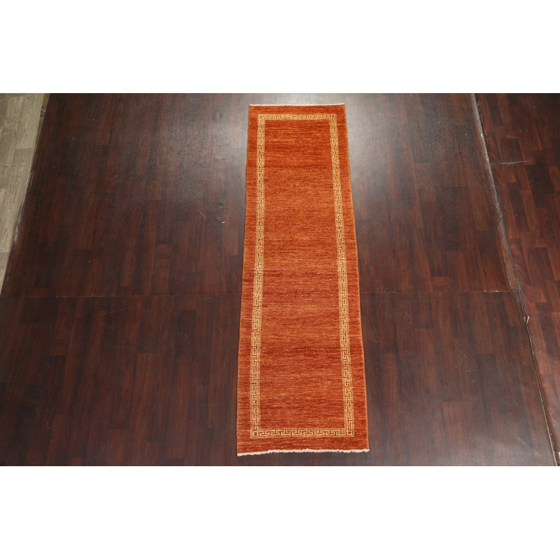Gabbeh Kashkoli One-of-a-Kind 2'9" x 9'4" New Age Runner Wool Area Rug in Orange