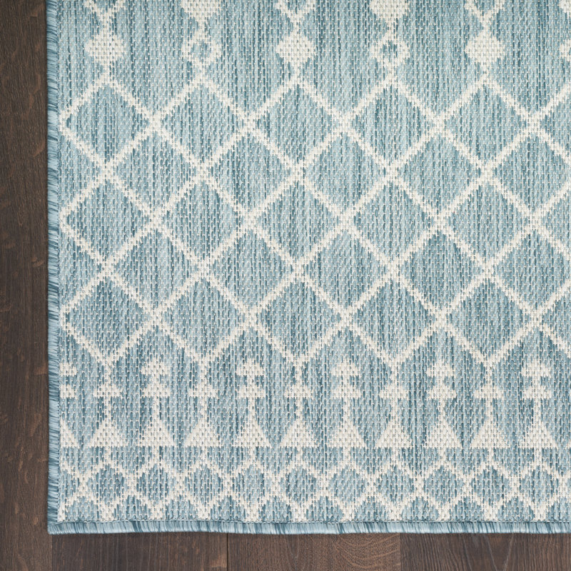 Aqua Moroccan Trellis Flatweave Synthetic 5' x 7' Area Rug