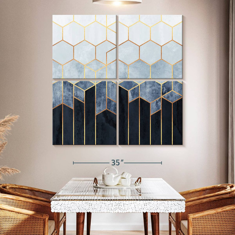 Soft Blue Hexagons, 50" H x 50" W