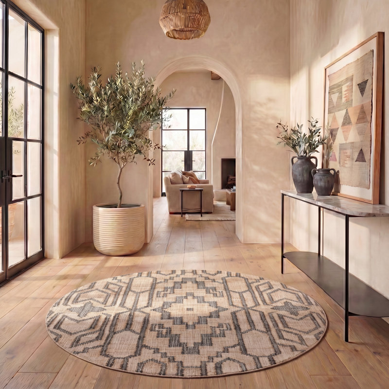 Augst Natural Fiber Flat Weave Jute Southwestern Rug, Round 6'