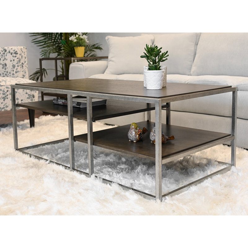 Table basse moderne en bois avec base en métal et tablette de rangement - l 50 po x P 26 po - H 18 po