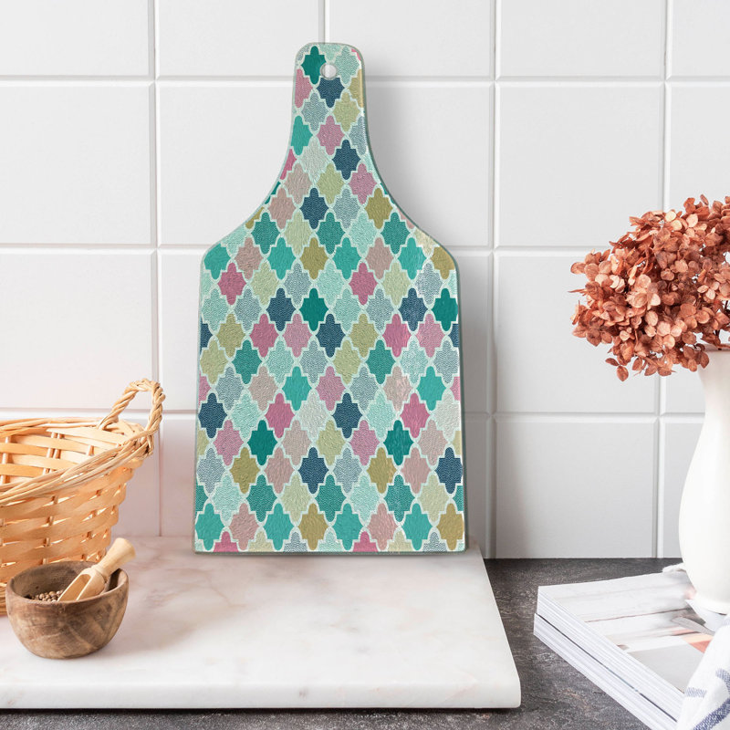 Ambesonne Geometric Tempered Glass Cutting Board Classical Moroccan Multicolor