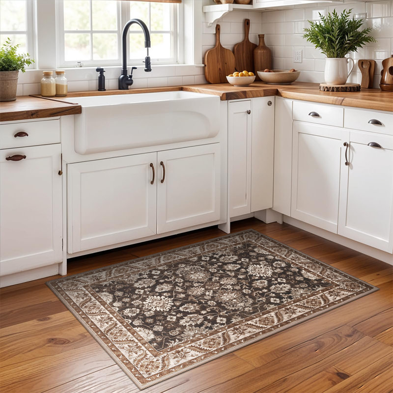 Tapis à motif floral lavable Fillender, Rectangulaire 2 pi x 3 pi