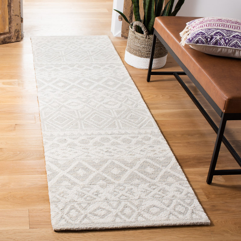 Tapis gris en laine touffeté à la main Jahiem, Tapis de couloir 2 pi 3 po x 8 pi