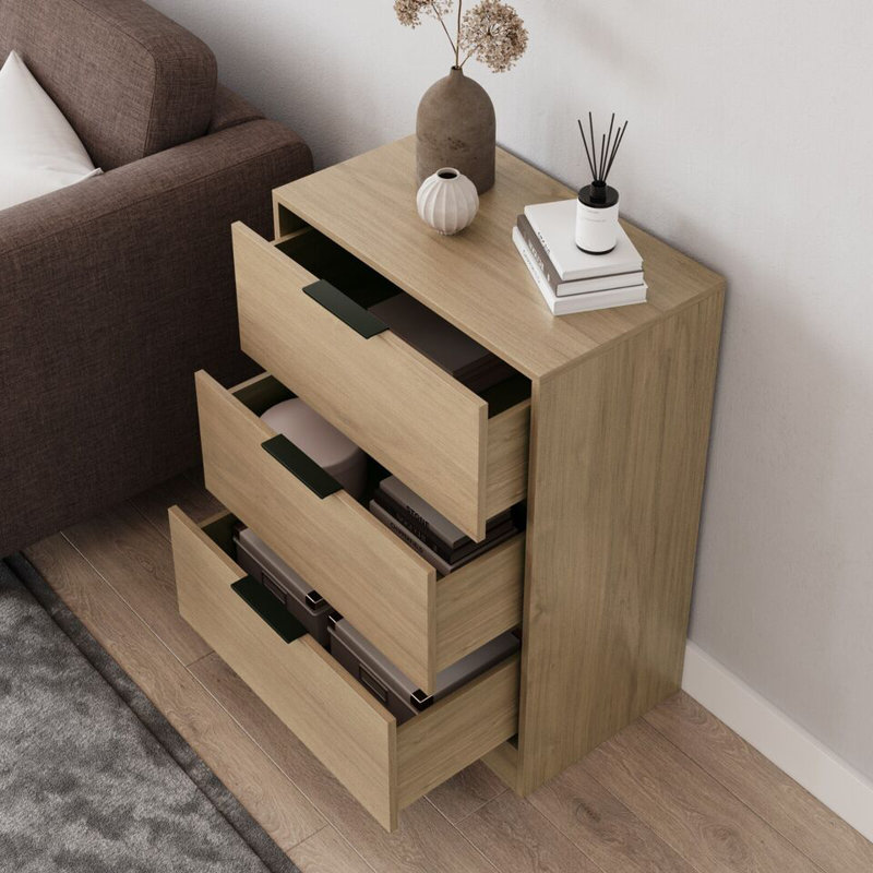 Amitabh Solid Wood 60cm W 3 - Drawer Chest of Drawers, Oak
