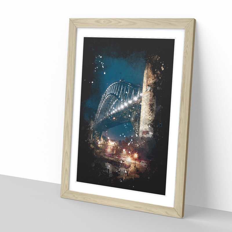 'Sydney Harbour Bridge Australia Abstract' - Picture Frame Graphic Art Print, 87cm H x 62cm W x 2cm D, Oak Framed