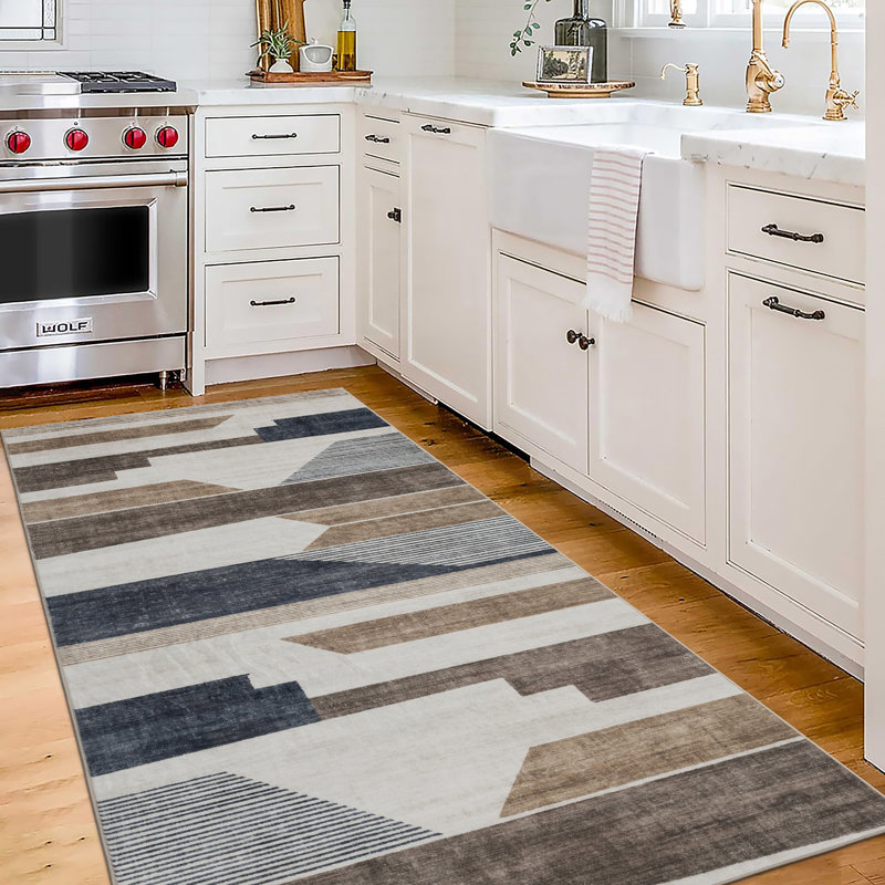 Theo Modern Beige Machine Washable Area Rugs, Runner 2'6" x 6'