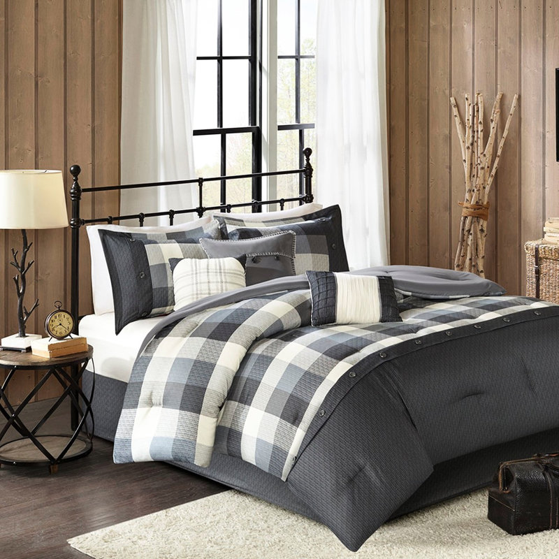 Couette Queen - Gris à chevrons et oreiller 7 pièces à carreaux Buffalo