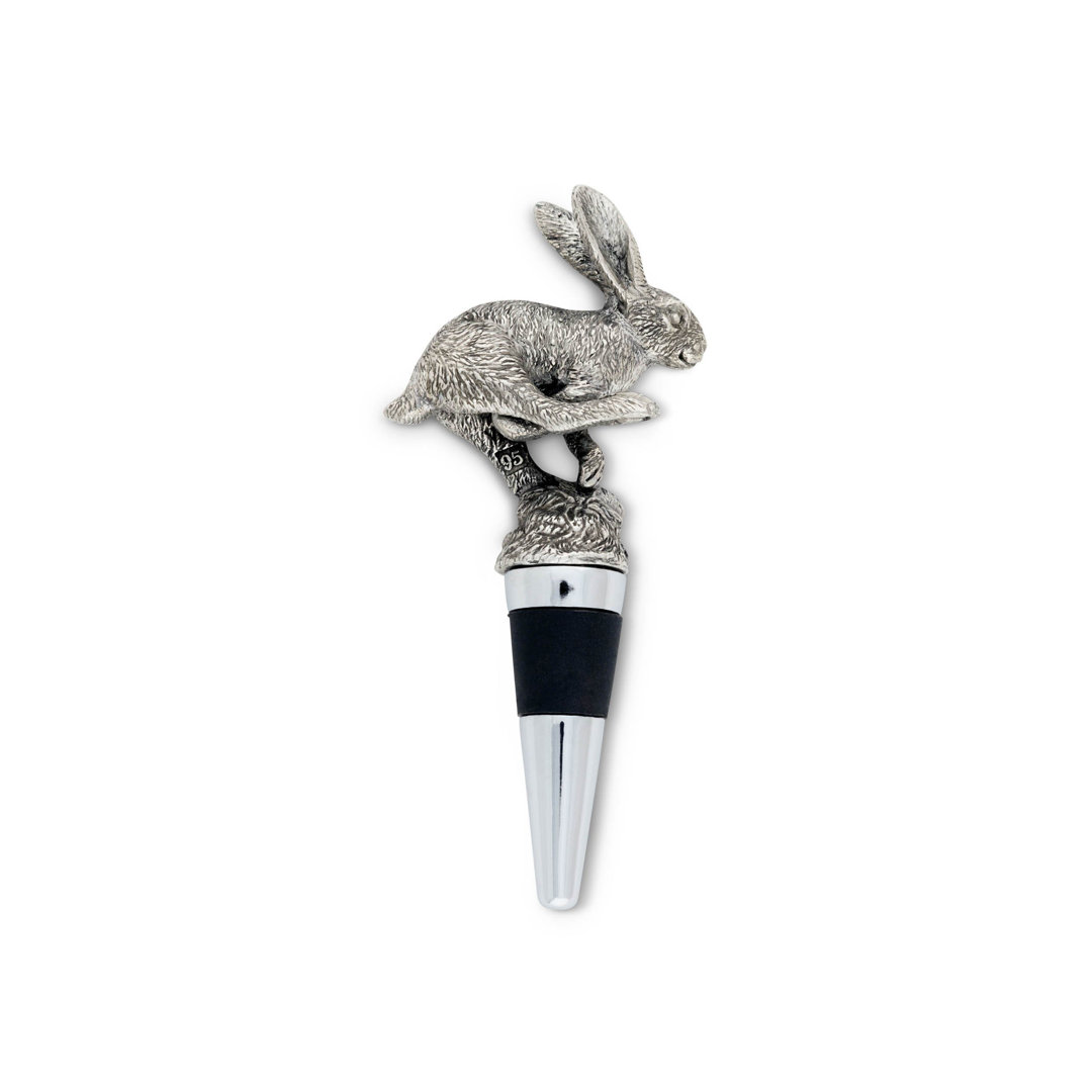 Morning Hunt Pewter Jumping Hare Bottle Stopper Vagabond House