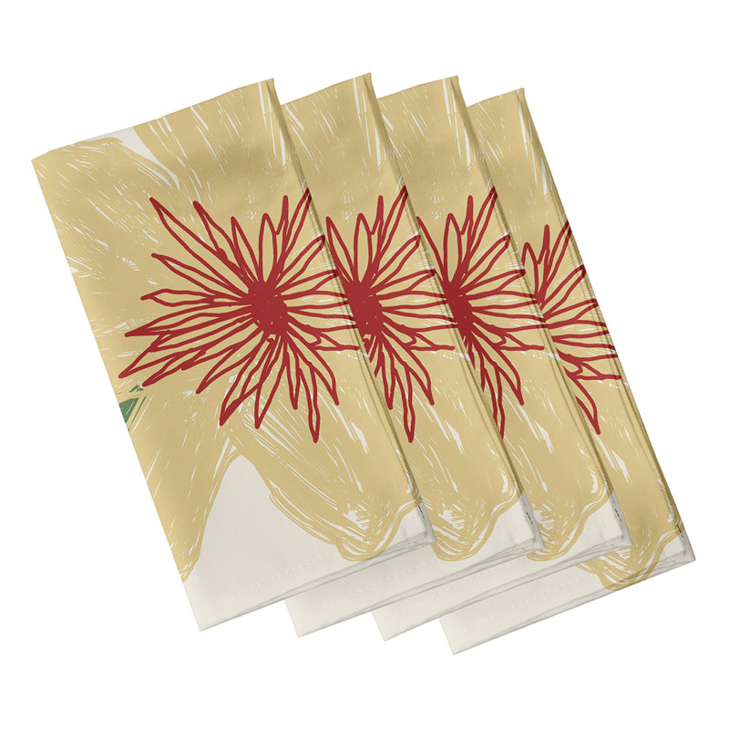 Claudett Polyester Floral Square Napkin, Yellow/Ivory