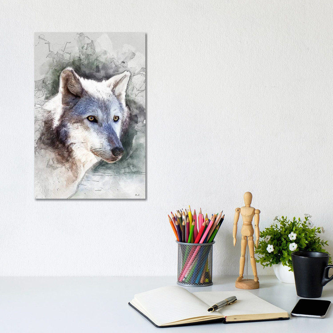 Grauer Wolf von Rob Francis - Galerie-verpackte Leinwand Giclée auf Leinwand