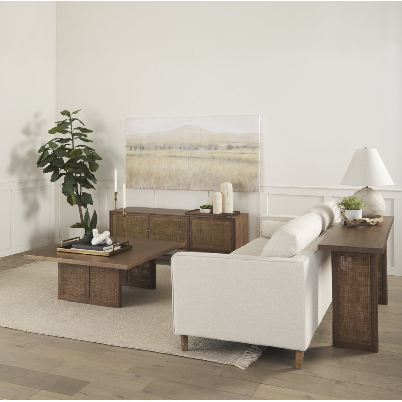 Grier 65.0L X 18.0W X 23.0H Medium Brown Solid Wood W/Cane Media Console, Medium Brown