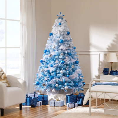 Lake Blue Gradient Flocked Artificial Christmas Tree