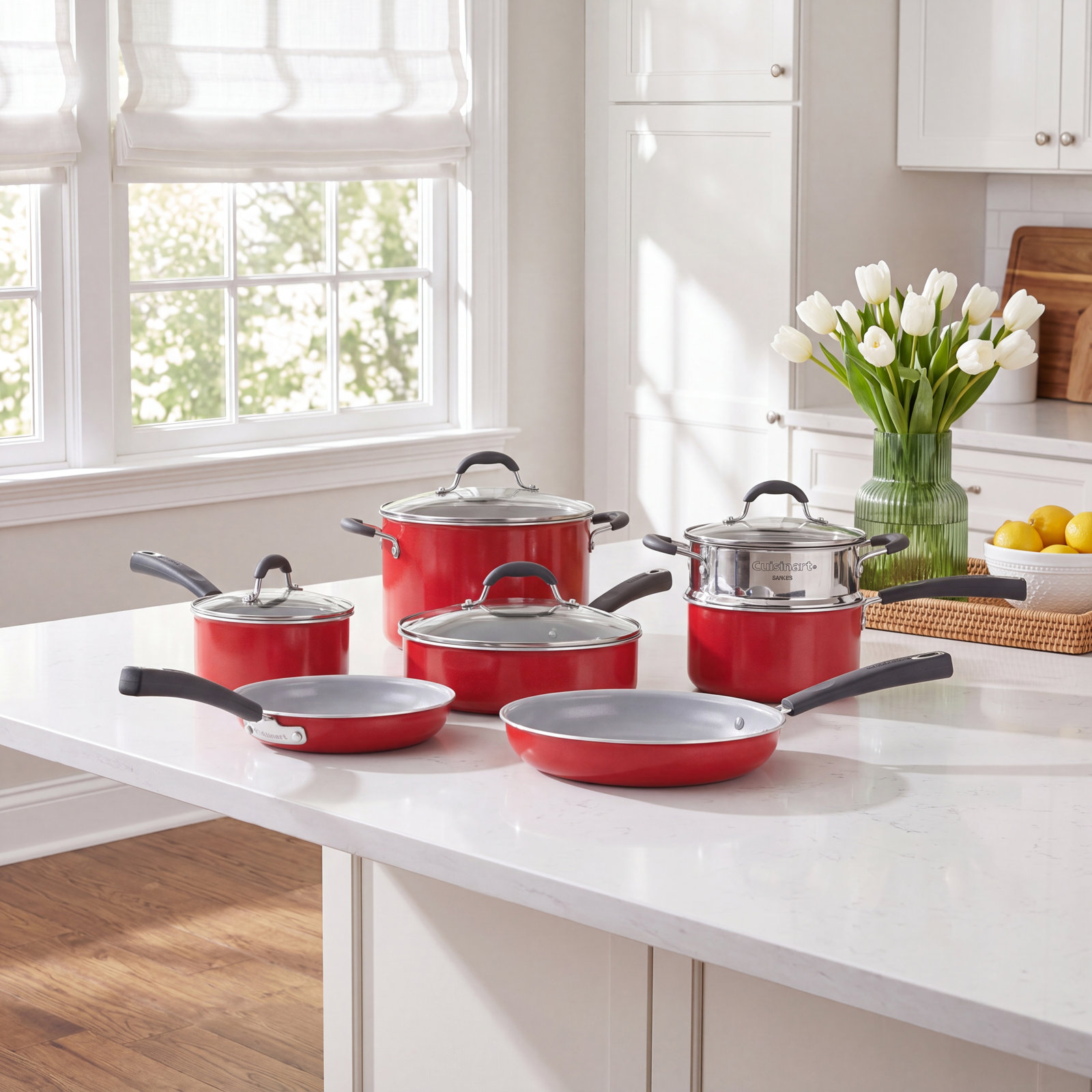 Cuisinart Ceramica XT 11-Piece Cookware Set, Red
