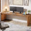 Bureau d'ordinateur 78,7 "extra-long pour 2 personnes, grand poste de travail moderne en bois pour bureau à domicile, double bureau et table d'écriture, brun campagne