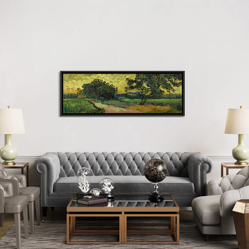 Paysage au crépuscule par Vincent Van Gogh - reproduction d'art sur toile, H 20 po x l 60 po x P 1,5 po, Cadre noir
