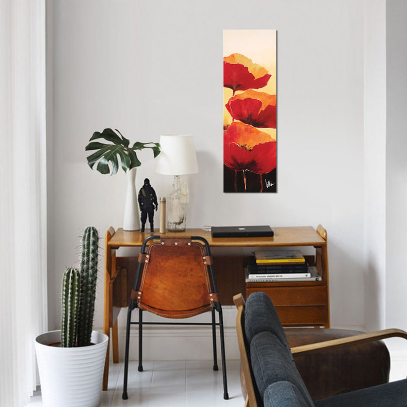 « three red popings i », impression sur toile, H 48 po x l 16 po x P 1,5 po, Toile tendue