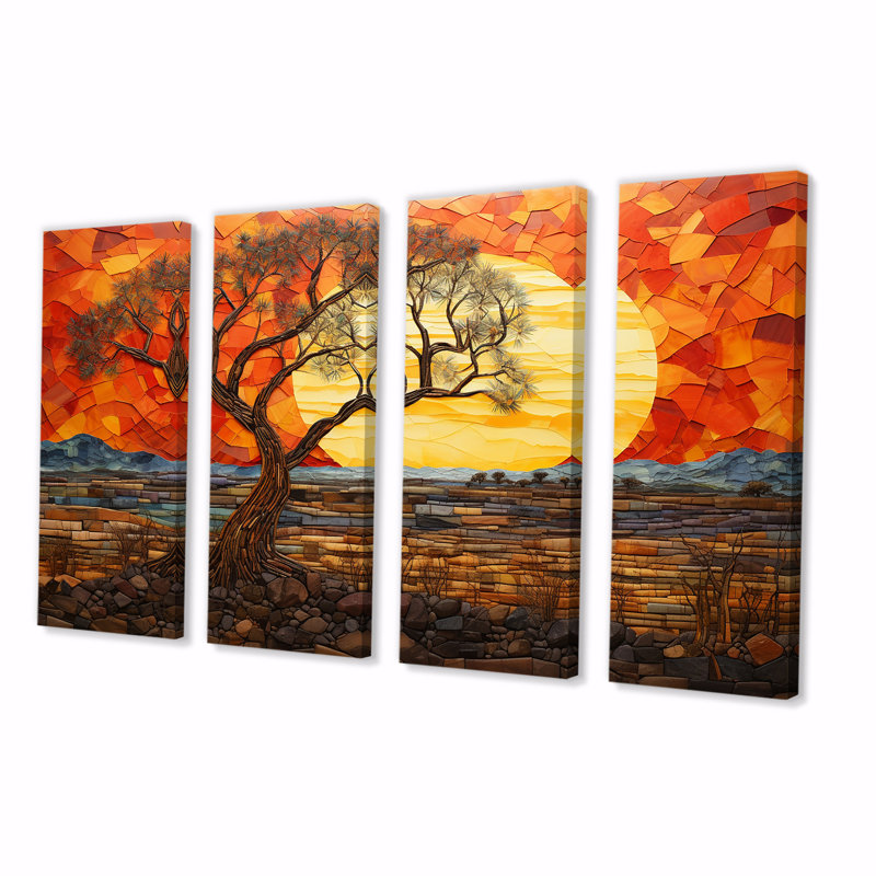 Savannah Sunset In African Safari Hues IV - Boho Mosaic 4 Piece Wall Art, 28" H x 48" W