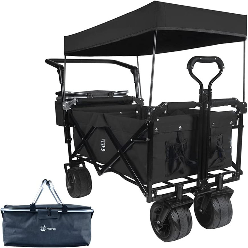 Chariot pliable polyvalent de 140 L avec auvent amovible et roues tout-terrain freinées