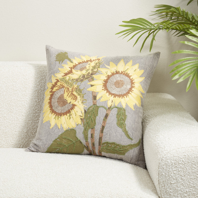 Housse de coussin brodée tournesol brodé, Housse de coussin seulement - sans coussin