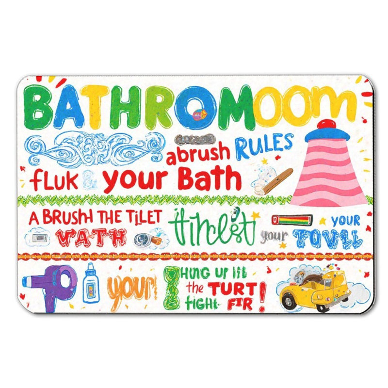 Tapis de bain Playful Bathroom Rules, 16 X 24 pouces