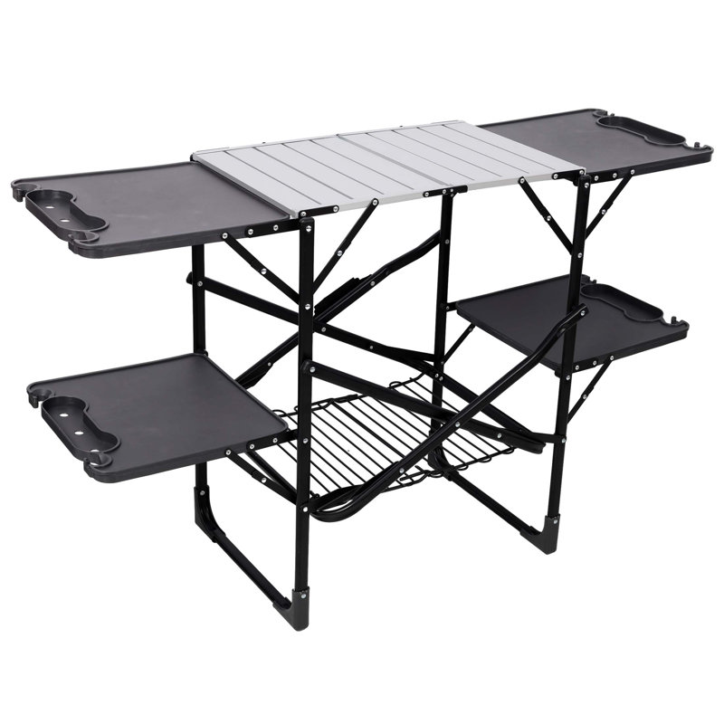 Table de cuisine pliante pour camping - station de cuisson extérieure portable avec plateau résistant à la chaleur, 4 tables d'appoint, support de rangement pour les pique-niques et les voyages de camping (table seulement)