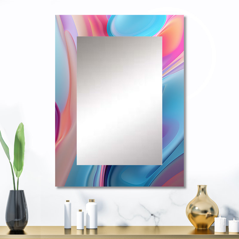 Transitionnel bleu et rose formes I - miroir mural de formes transitionnelles, miroir décoratif moderne, impression d'art en métal