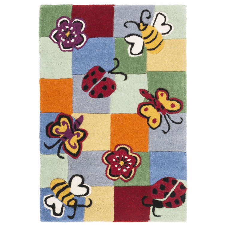 Tapis vert / bleu / rouge en laine touffeté à la main Claro