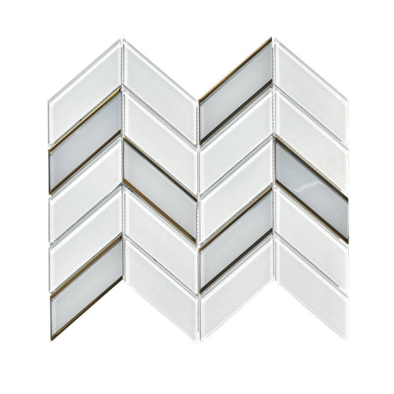 2" x 4.25" Glass Herringbone / Chevron Mosaic Wall Tile, Gold