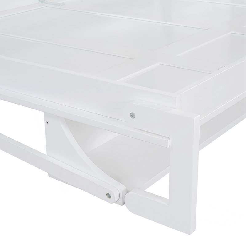 Lit escamotable double avec élévateur hydraulique et bureau, Blanc, Double
