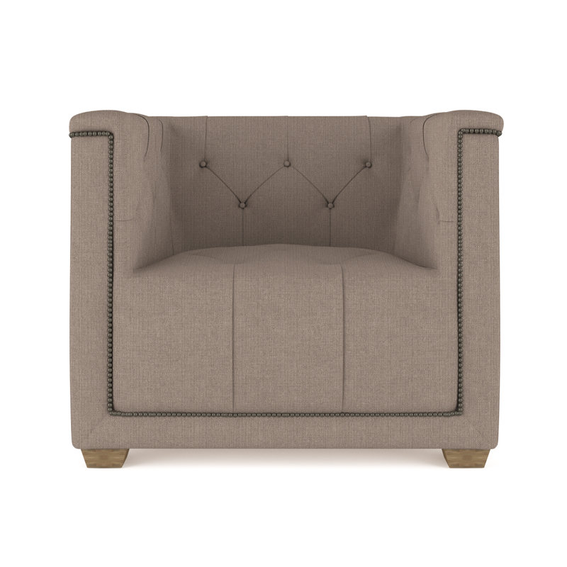 Hudson Tufted Armchair, Box Weave Linen Pumice, Natural