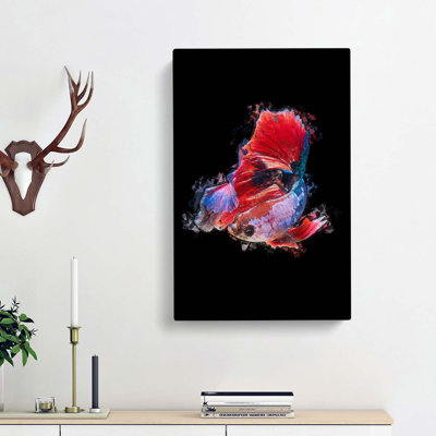 Eye-Catching Red & Blue Fish in Abstract - Wrapped Canvas