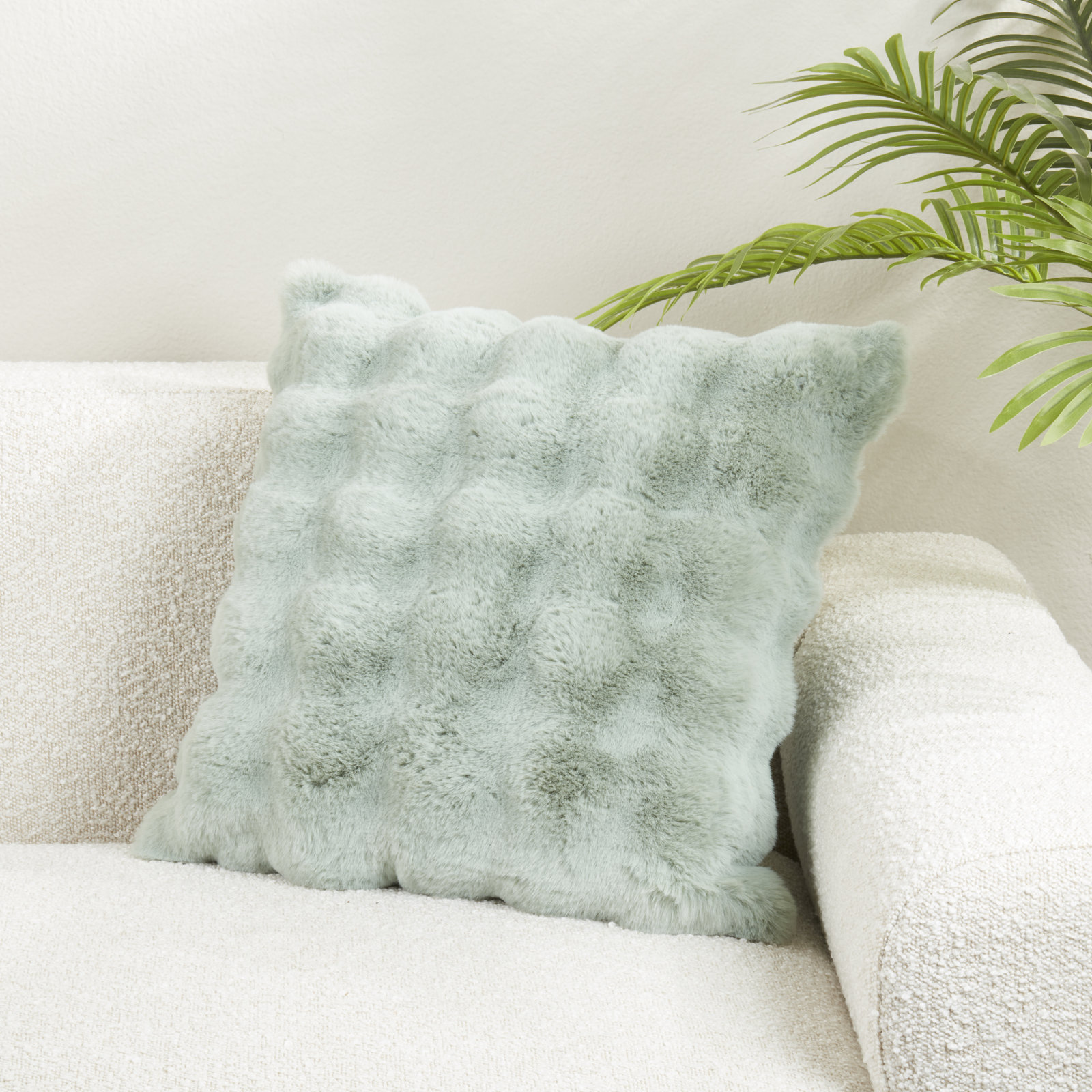 Cozy Bubble Faux Fur Pillow Cover, Green, Polyester, Square 20"