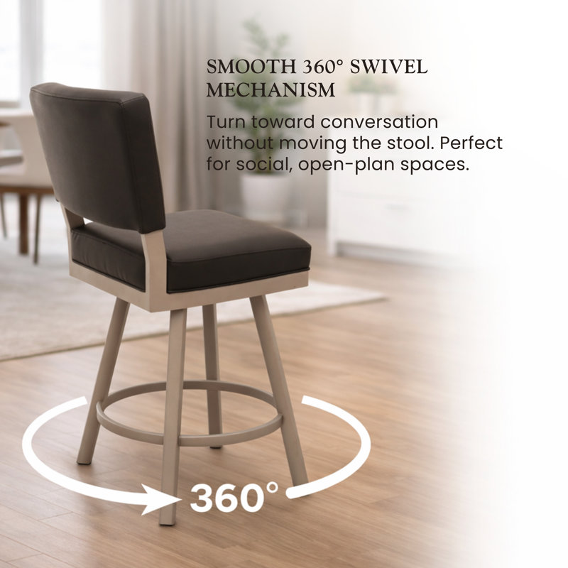 Sunnydale Emerson 26" Swivel Counter Stool, Sterling Mist Finish & Obsedian Black Leatherette