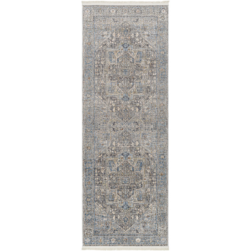 Tapis oriental en polyester tissé à la machine Skagway, Tapis de couloir 2 pi 10 po x 11 pi 11 po