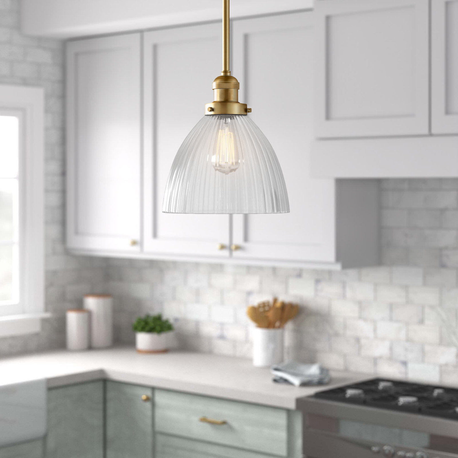 Montrose Single Light Glass Dimmable Pendant, Satin Gold, 6 Watt Vinage LED Bulb