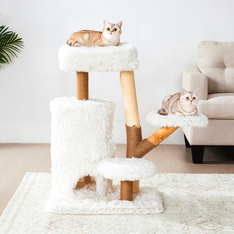 Arbre à chat 35 po avec poteaux en sisal, condos doubles et coussins amovibles, blanc