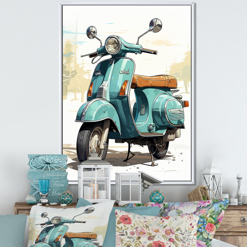 Calita Scooter Retro Rider II - Imprimé, H 32 po x l 16 po x P 1 po, Cadre flottant blanc